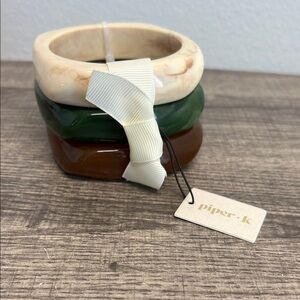 Piper K | Bangle Set (3) ~ Cream, Green and Brown